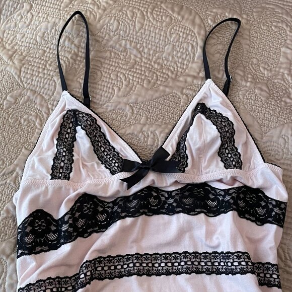 Victoria's Secret Blush Pink Modal and Black Lace Babydoll Nightie Slip NWOT - Picture 10 of 12